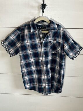 Ben Sherman Navy and White Plaid Short-Sleeve Button-Down Shirt